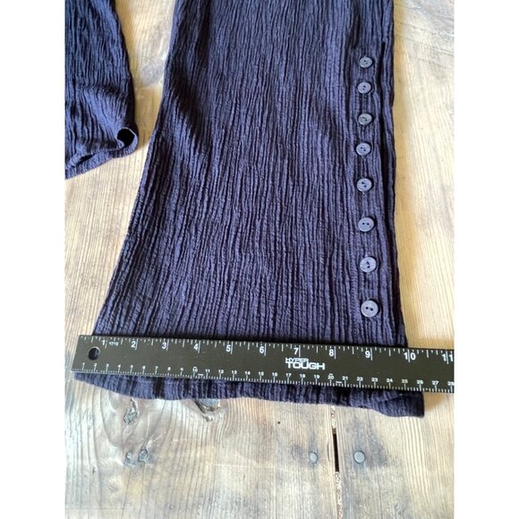 Soft Surroundings Oceo Gauze Wide Leg Pants Womens M Navy Wide Leg Button Detail - Picture 8 of 9